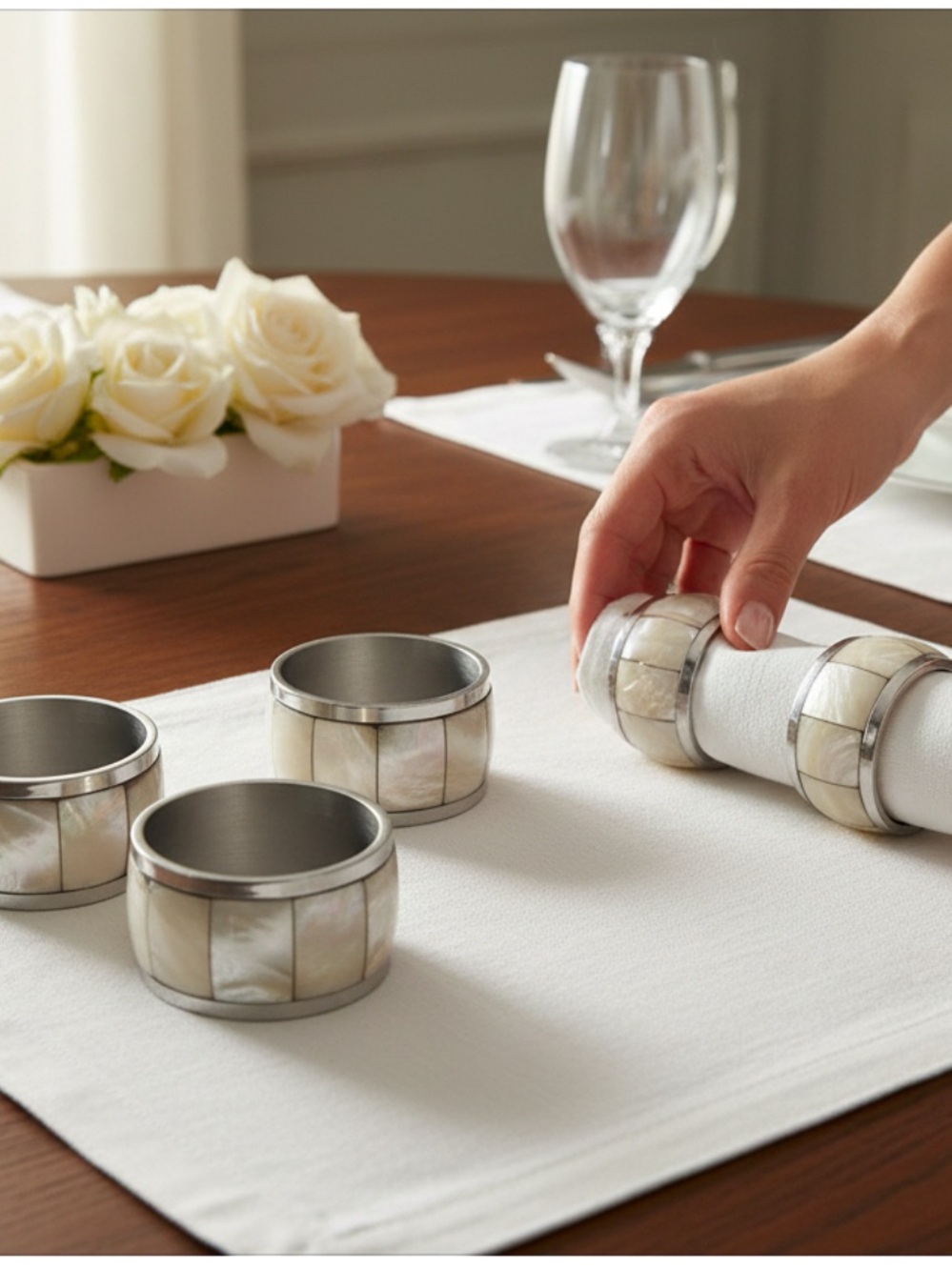 Vintage Mother of Pearl Iridescent Cream Napkin Ring Set